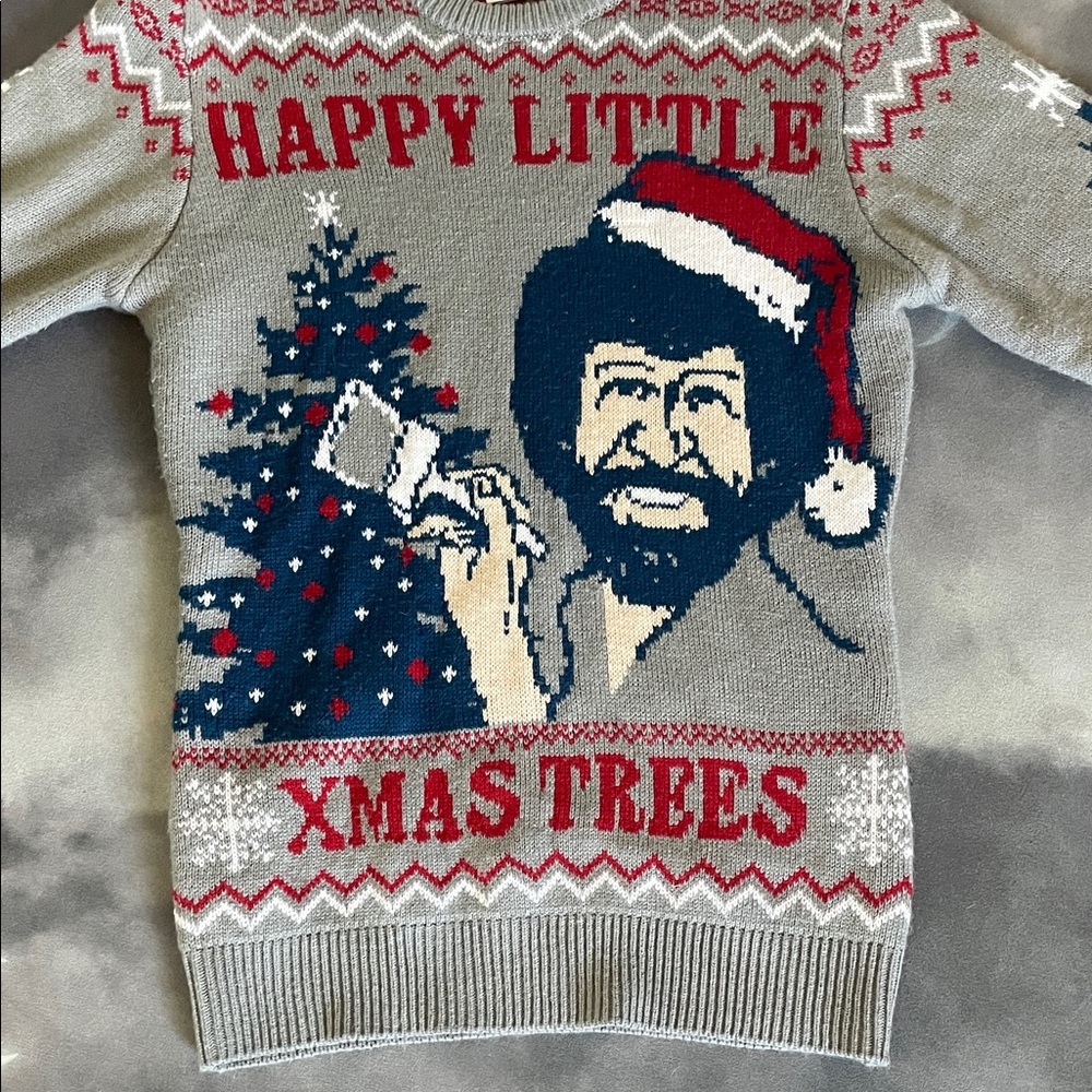 Bob Ross 'Happy Little Xmas Trees' Graphic Crewneck Sweater | S